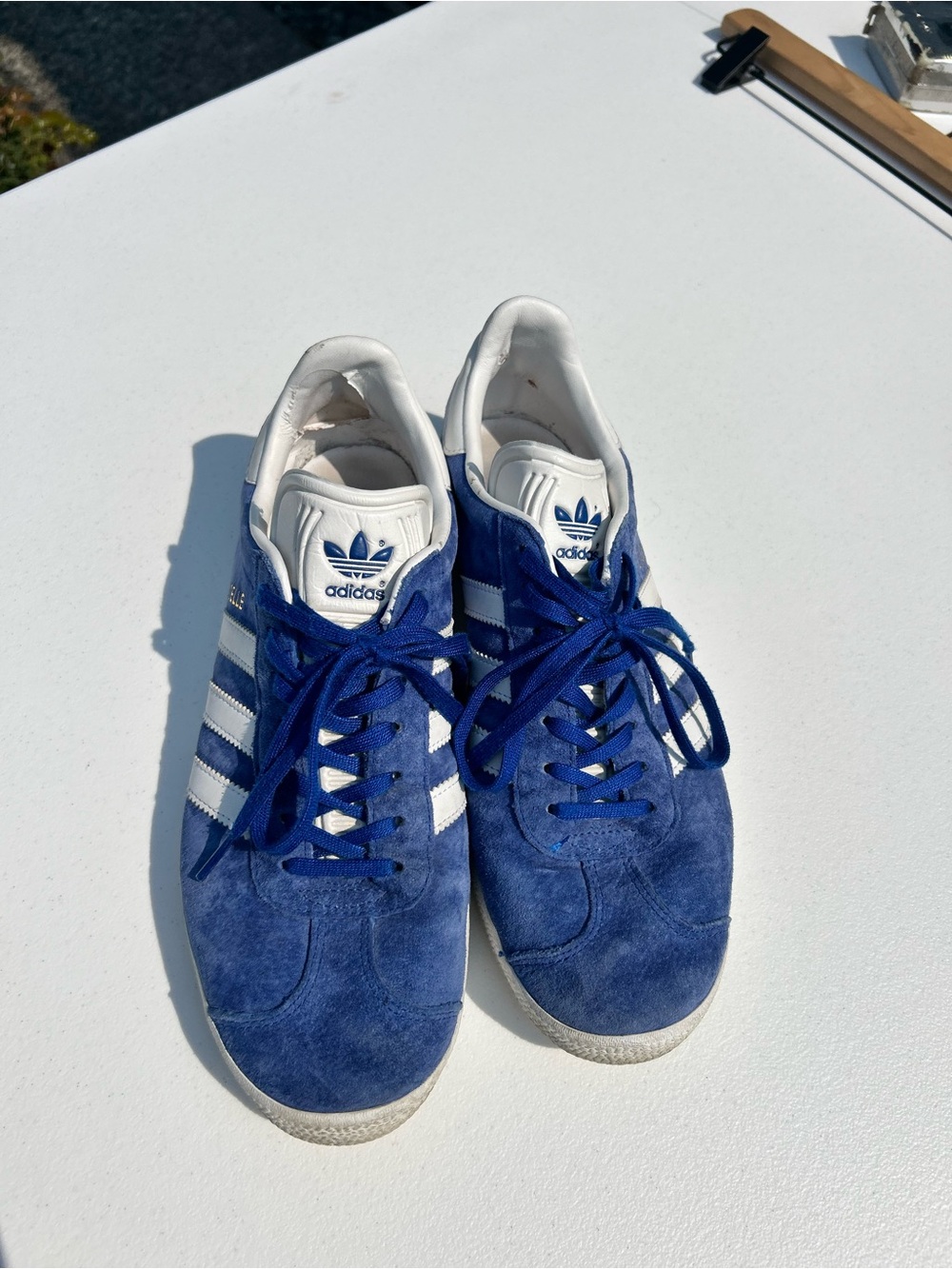 adidas Blue Suede Sneakers with White Stripes